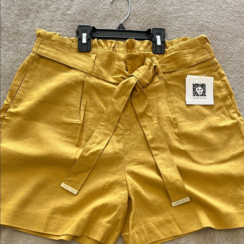 Anne Klein Mustard High-Waist Tie Belt Shorts brand new with tag